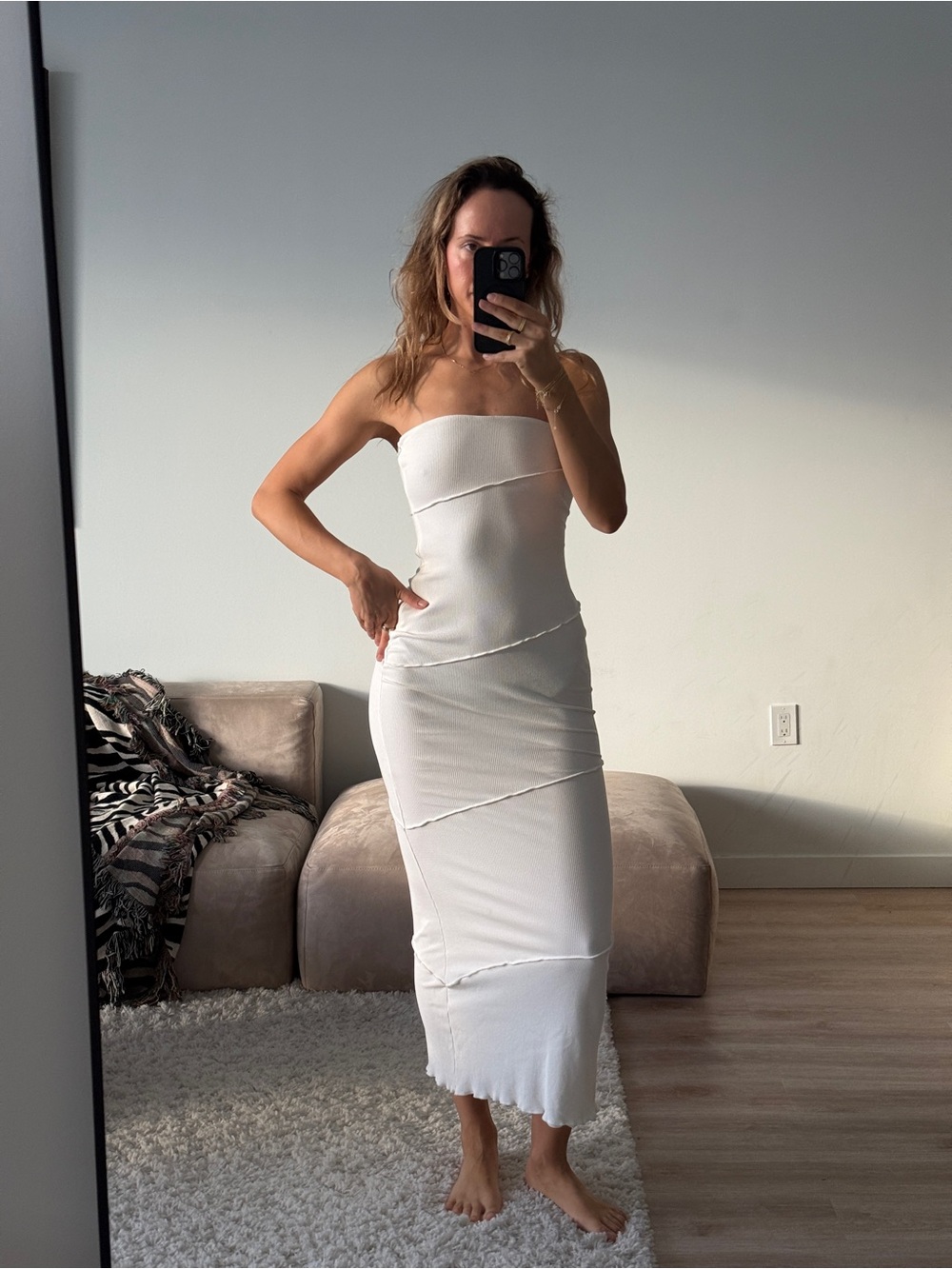 White Fox Boutique Strapless White Midi Dress